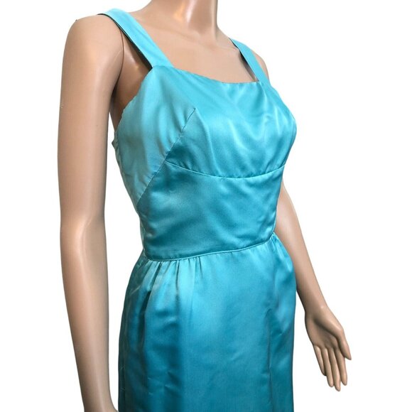 SOLD Vintage 1950s/60s Cyan Blue Maxi Wiggle Dress - Picture 4 of 11